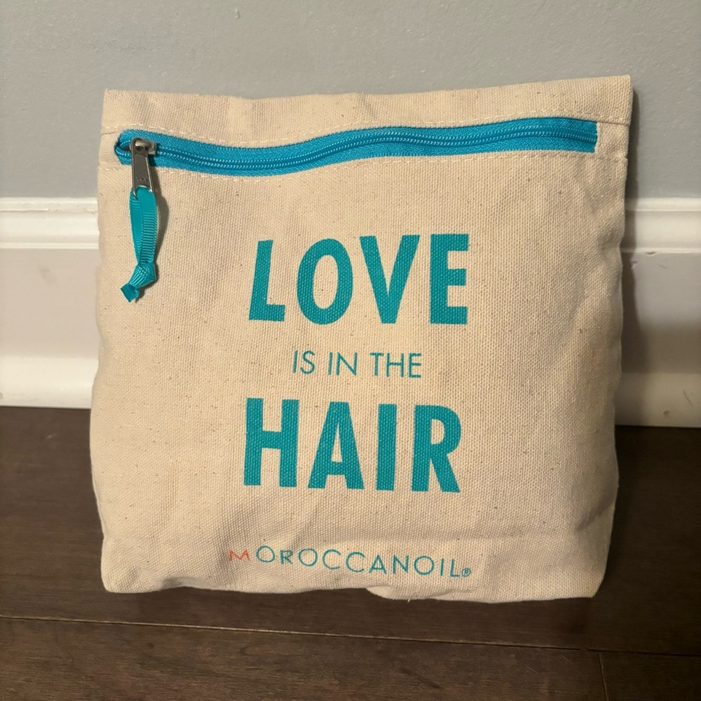 Moroccan Oil "Love Is In The Hair" Canvas Zip Pouch Bag.